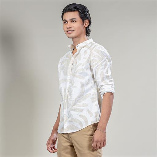 トップス ORIGINAL PRINTED BAND COLLAR SHIRTS Printed Linen Band Collar Shirt | Raw Nation